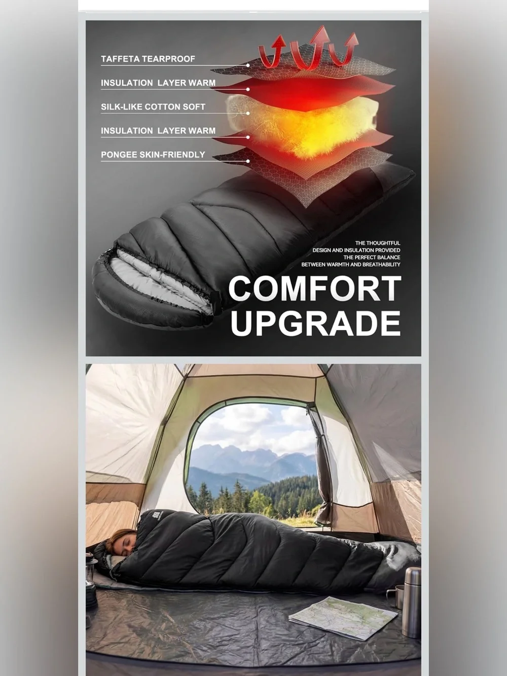 Black Insulated Sleeping Bag - Black